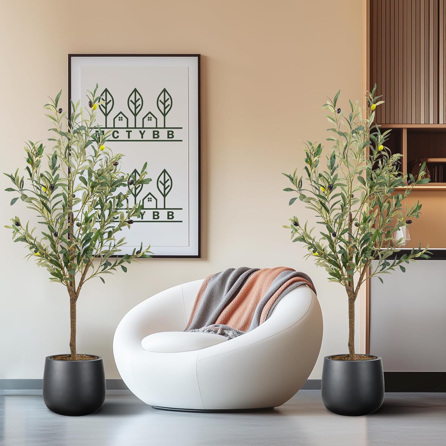 Artificial Fake Olive Tree 4FT Tall 2Pack Faux Silk Olive Tree for Home Living Room Office Decor Faux Artificial Plants Indoor Fake Potted Plants with Fruit & Free Moss