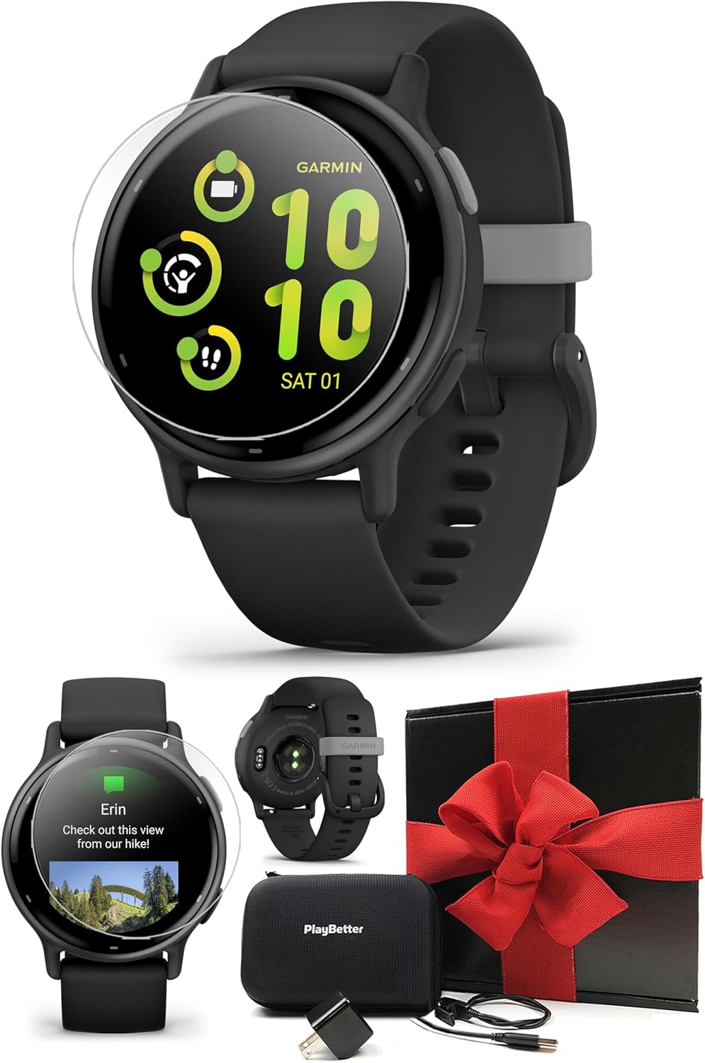 PlayBetter Garmin vivoactive 5 (Slate/Black) Fitness GPS Smartwatch - Health Watch with AMOLED Display, Up to 11 Days of Battery - Gift Box Screen Protectors, Wall Adapter & Case