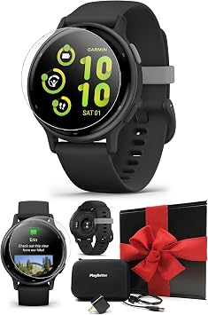 PlayBetter Garmin vivoactive 5 Slate/Black Fitness GPS Smartwatch - Health Watch with AMOLED Display, Up to 11 Days of Battery - Gift Box Screen Protectors, Wall Adapter & Case