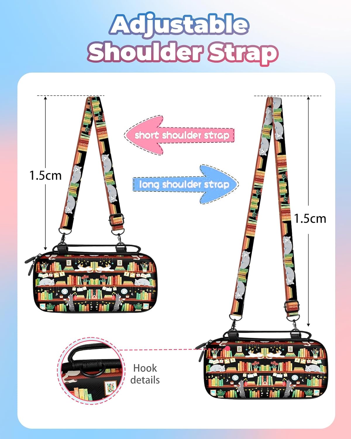 Gurgitat Carrying Case for Nintendo Switch/Switch OLED Travel Carry Cases Hard Shell Protective Cover Bookshelf Cat Cute GirlsBoys Accessories Storage Pouch Bag for Nintendo Switch 1 (2017) /Oled 2021 - Image 3