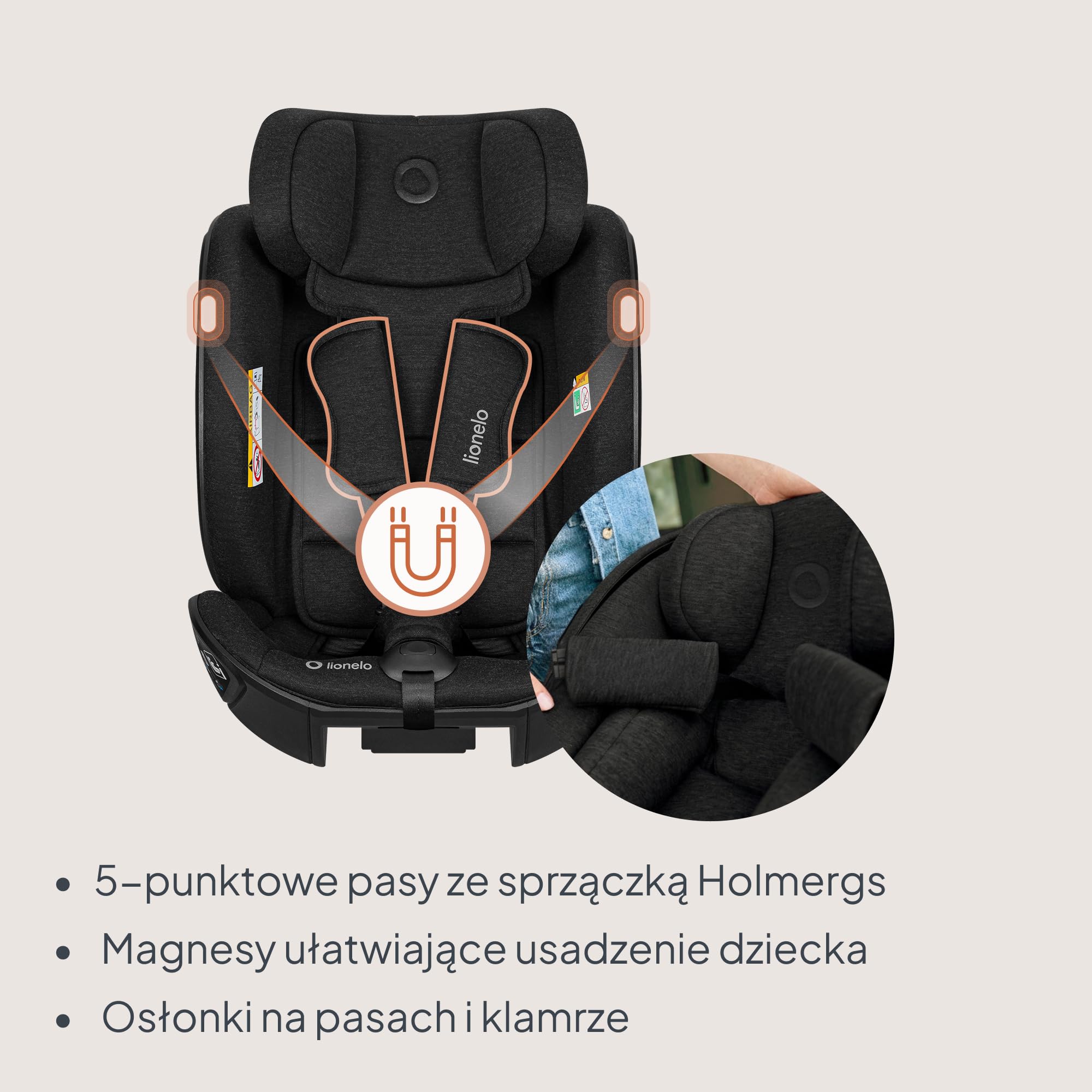 Lionelo Moxie Next i-Size fotelik samochodowy dla dzieci około 0-4 lat 40-105 cm 0-18 kg SIP ochrona boczna, regulacja zagłówka i oparcia, instalacja tylko do przodu i do tyłu z podstawą Moxie Next