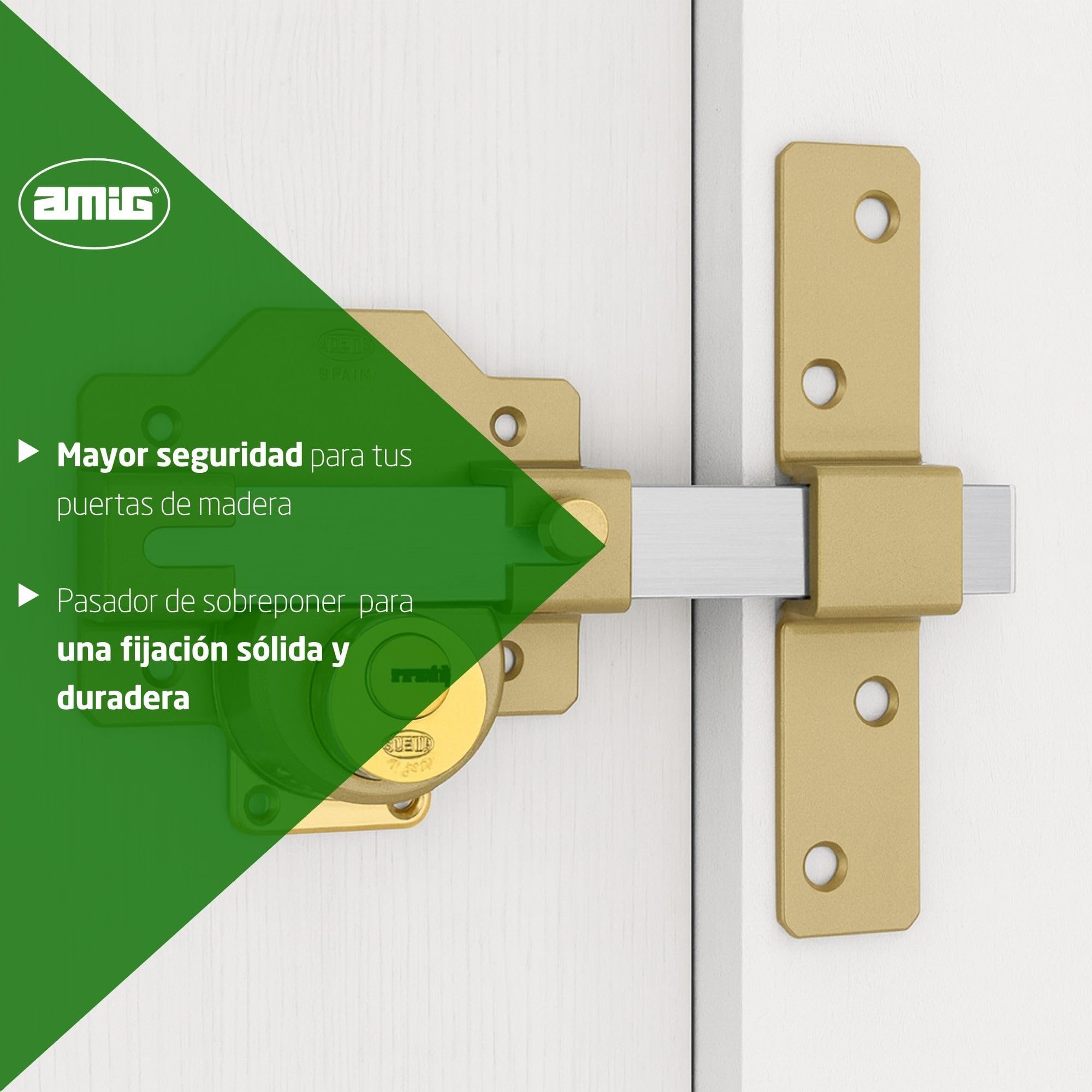 Amig - Cerrojo de Sobreponer con Cilindro Redondo Interior y Exterior Mod. 4-88 x 153 mm - Cerradura de Seguridad con Llave - Incluye 5 Llaves de Punto - Acero Martelé