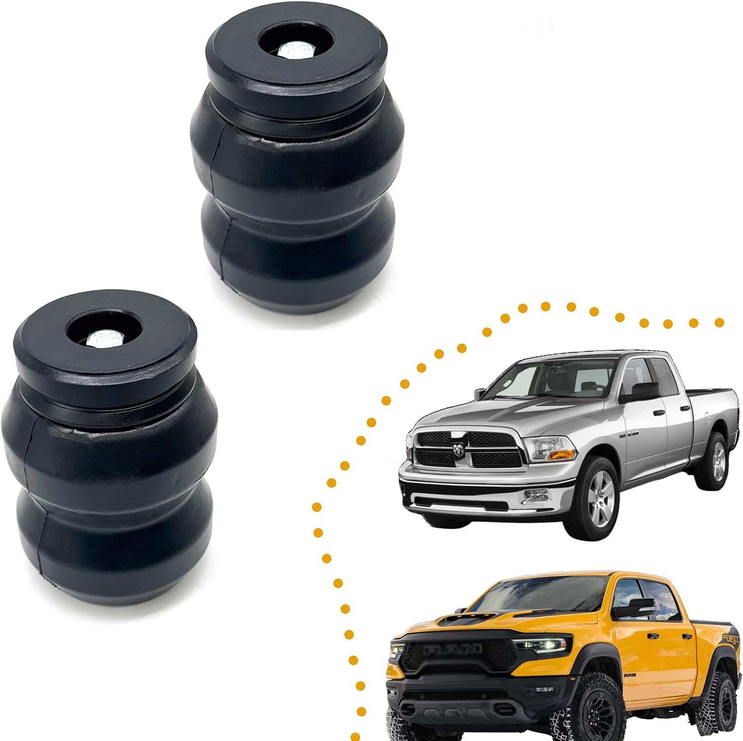 DR1500DQ Suspension Rubber Enhancement Compatible with 2009-2021 Ram 1500 2WD or 4WD ， truck helper springs can afford Weight Capacity 8600 lbs- Helper Spring Kit