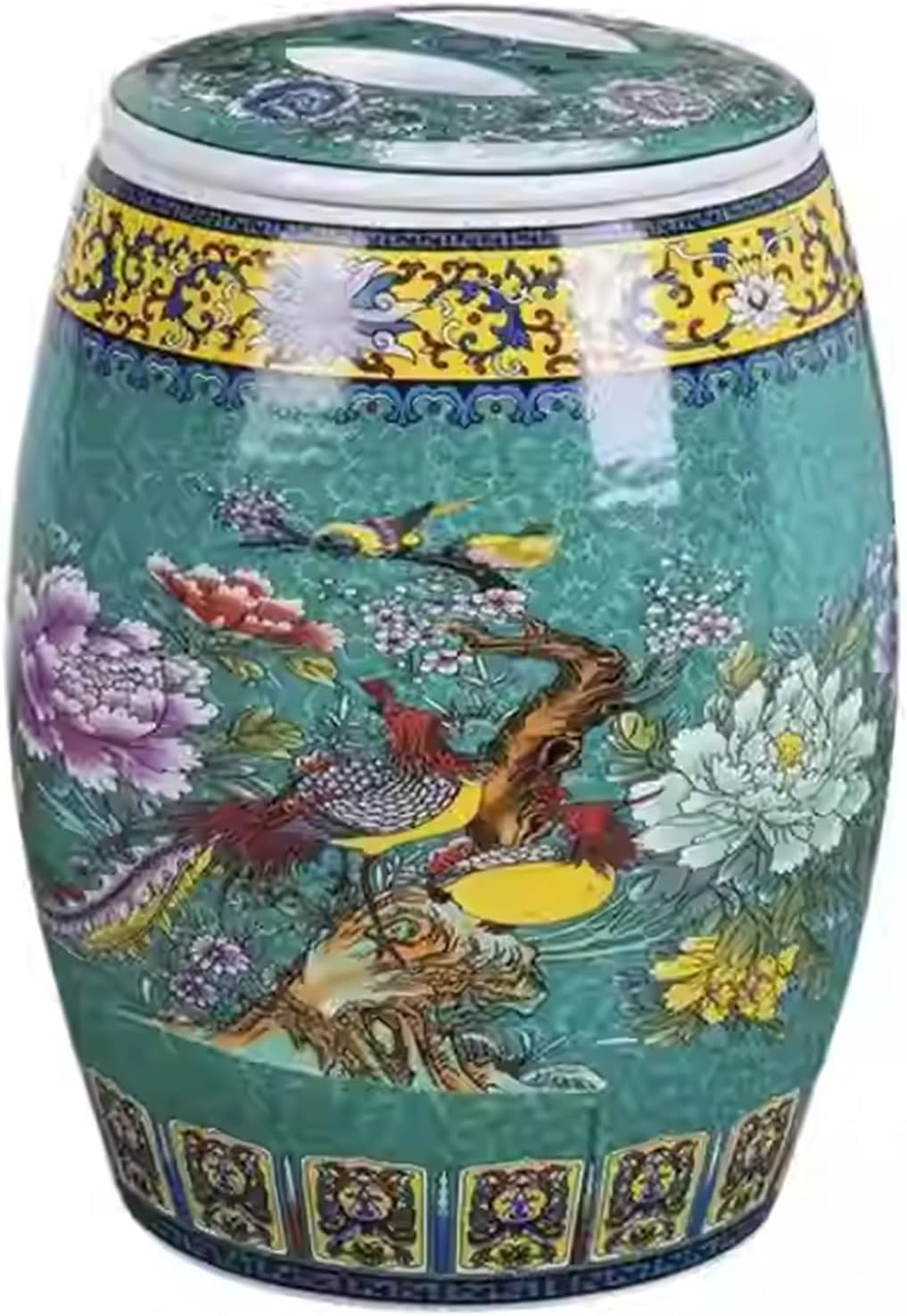 Ceramic Rice Jar with Lid, Large Ceramic Rice Bucket, Sealed Ceramic Rice Cylinder, Large Food Storage, Grain Dispenser, for Beans Corns Wheat Oatmeal(Green,37x30cm/14.6x11.8in)