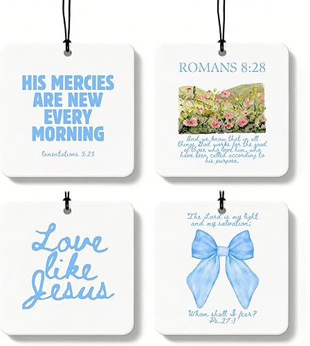 Miniatura 9 de Coquette - Ambientador cristiano para automóvil, 4 unidades, retro verde salvia, ambientador colgante religioso para autos, armario, cajón, libros,