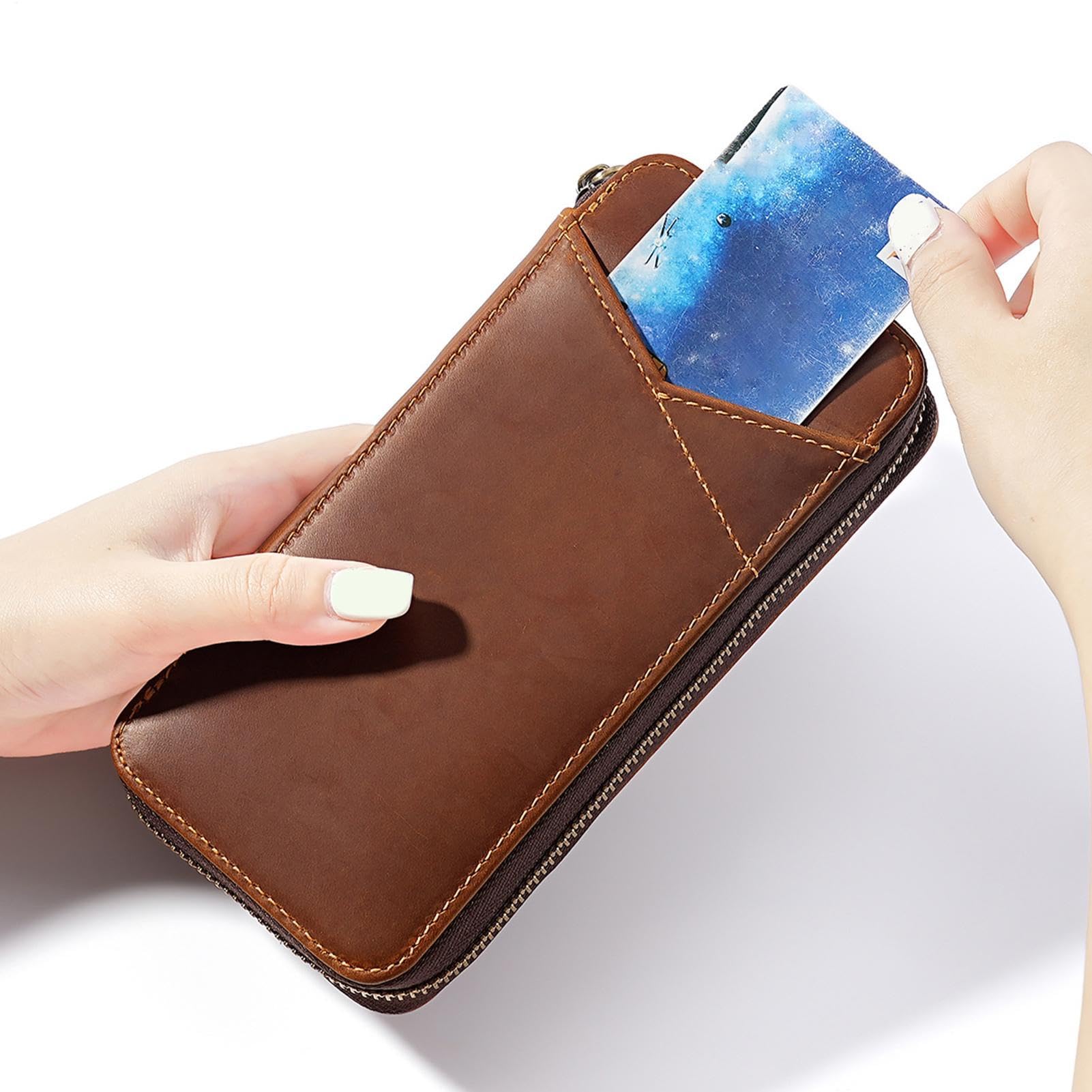 Astuccio in pelle, stile vintage, con cerniera, per cancelleria, marrone | Resistente pelle PU, capacità 9 x 3 x 18 cm, scomparti per carte integrati, layout protettivo a 4 scomparti, per la scuola