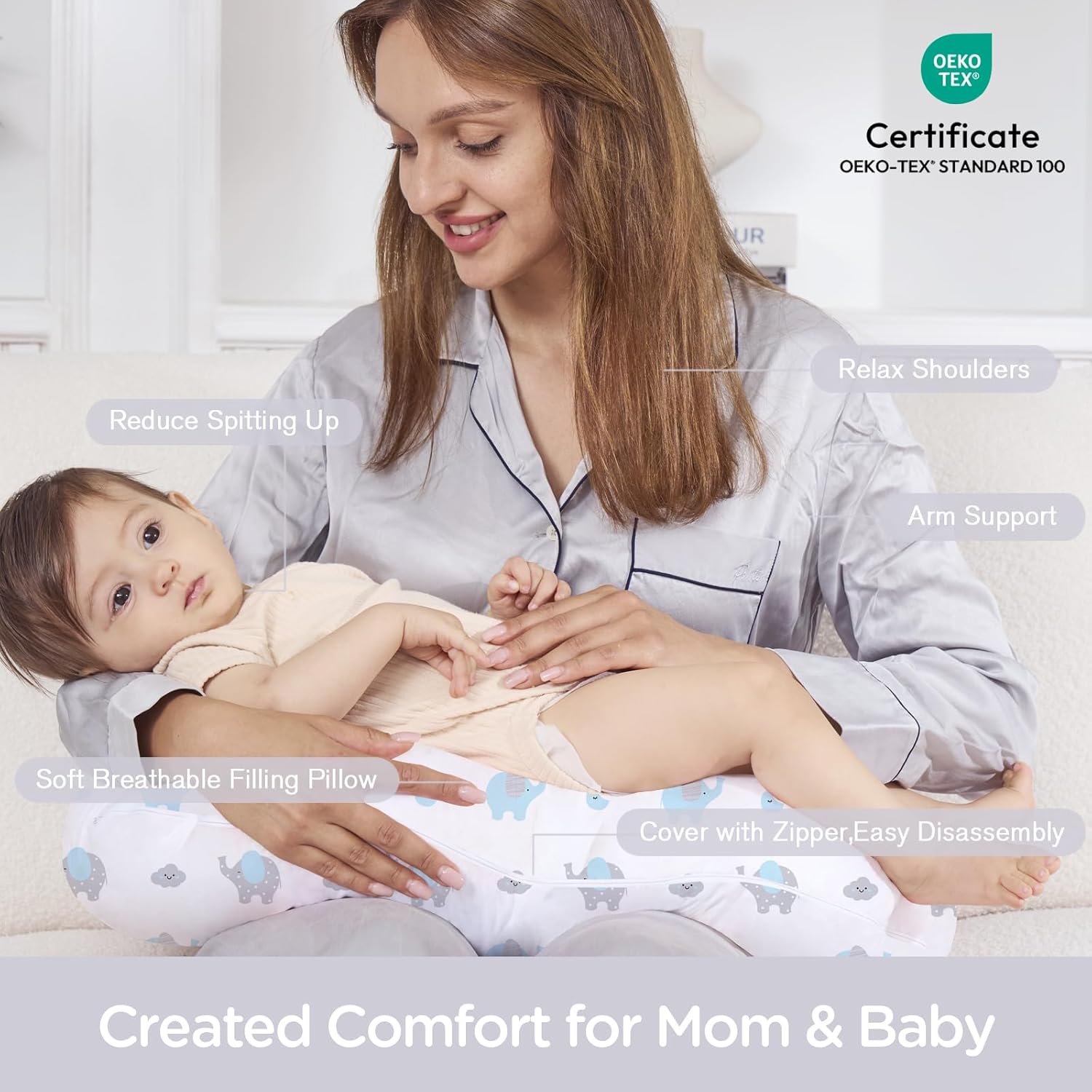 Little Grape Land Nursing Pillow, Breathable Nursing Pillows for Breastfeeding, Breast Feeding Pillows for Mom, Breastfeeding Pillows for Bottle Feeding, Tummy Time, Sitting Support, Blue Elephant - Image 3