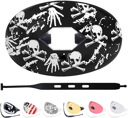 Protector bucal de fútbol con correa, protector bucal transpirable para jóvenes y adultos, protector de dientes y labios, piezas de fútbol (calavera)