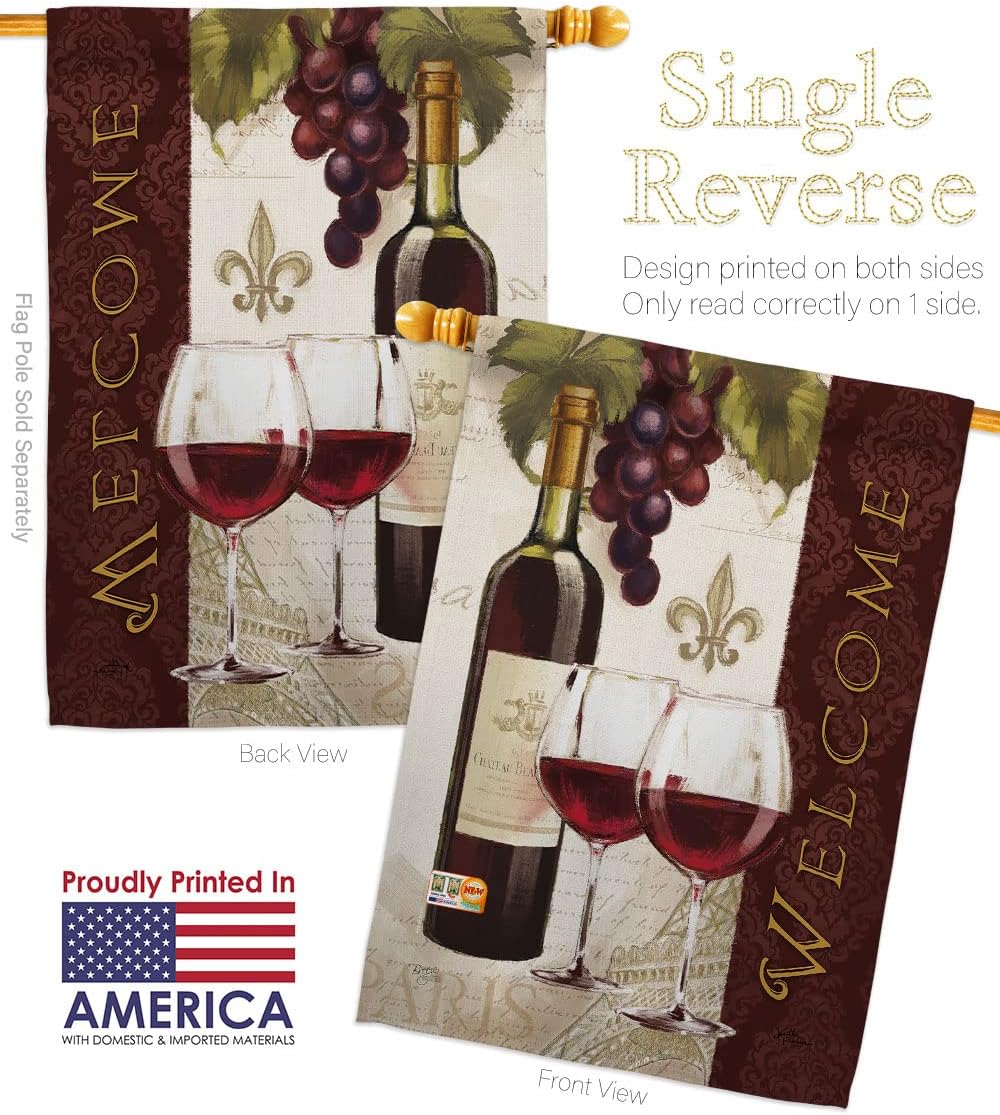 Welcome Wines House Flag Beverages Wine Drink Fruits Cheese Sangria White Red Rose Dessert Sparkling Small Decorative Gift Yard Banner Made In USA 28 X 40
