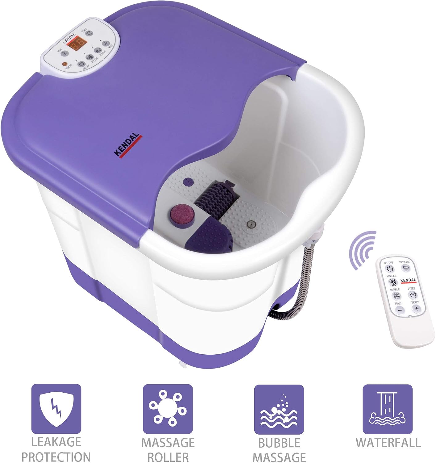 Kendal All in one deep Foot & Leg spa Bath Massager w/ Motorized Rolling Massage, Heat, Wave, O2 Bubbles, Water Fall, Digital Temperature Control LED Display FBD2535