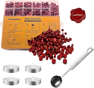 xxxHOLIC Wine Red Wax Seal Beads – 400 Sealing Wax Beads Starter Kit, Smokeless & Crack-Resistant Wax Seal Kit with Melting Spoon & Tea Lights for Wedding Invitations, Envelope Sealing & DIY Crafts