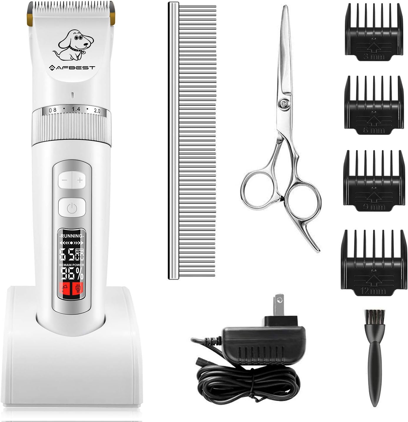 AFBEST Dog Clippers, Professional Pet Hair Grooming Clippers Low Noise Rechargeable Cordless Electric Hair Clippers (White)