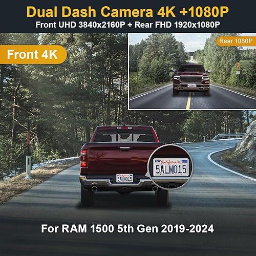 Miniatura 10 de Fitcamx Cámara de tablero 4K adecuada para RAM 1500 TRX Classic 2019 2020 2021 2022 2023 Rebel Big Horn Laramie Tradesman (Modelo B), aspecto OEM,