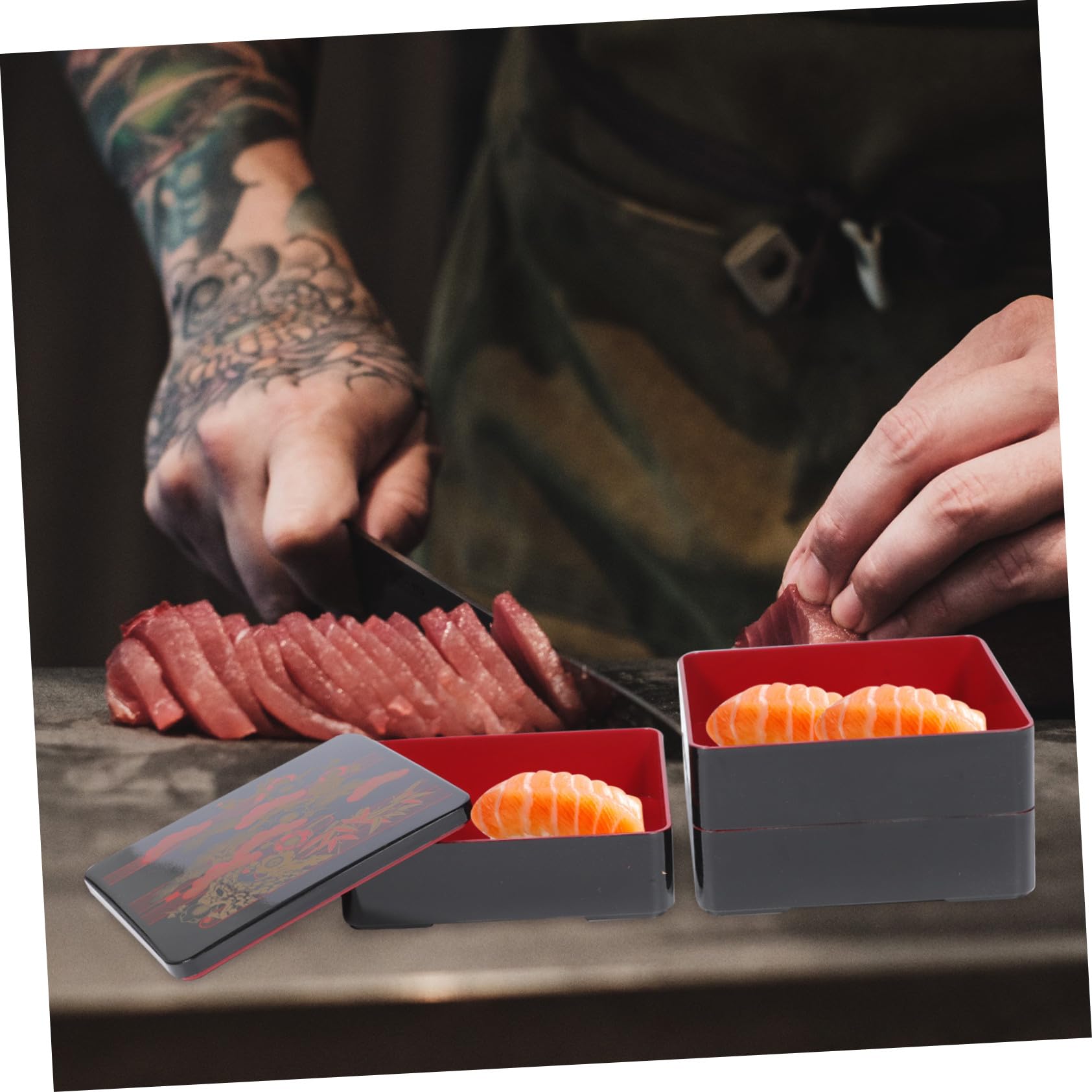 IMIKEYA Boîte à Bento Japonaise à Trois Compartiments 19,5x19,5x16,5 Cm en Matériau Écologique Résistant la Chaleur pour Repas D'affaires et Déjeuner Portable