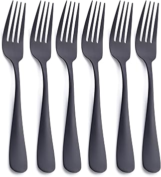 Matte Black Dinner Fork, GoGeiLi Stainless Steel Satin Finish 8.0-inch20.3cm Silverware Flatware Fork Set, Service for 6, Dishwasher Safe