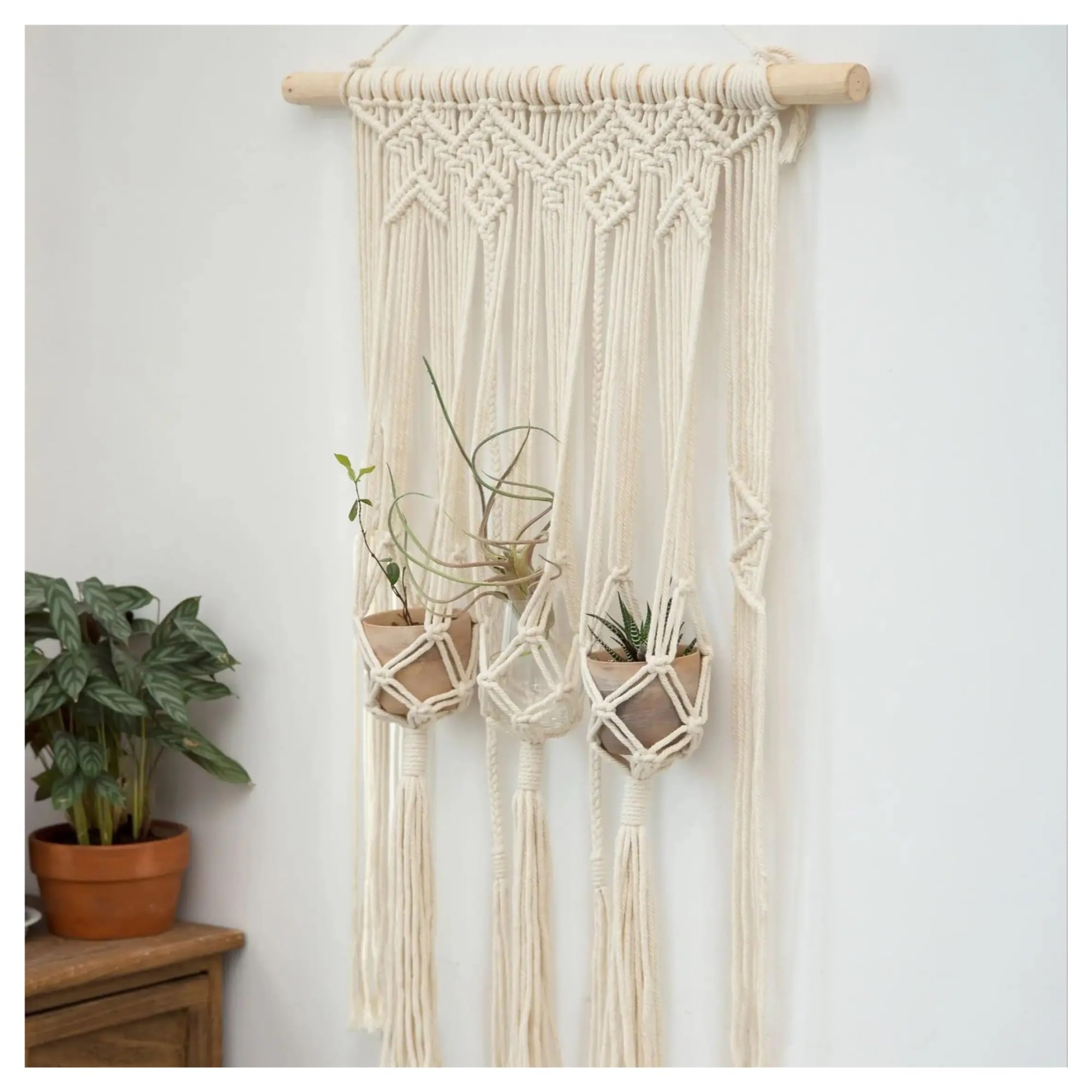 FGUJSUR Tapestry Wall Hanging Macrame Wall Hanging Plant Hanger Triple Rope Planter Woven Tapestry Boho Bedroom