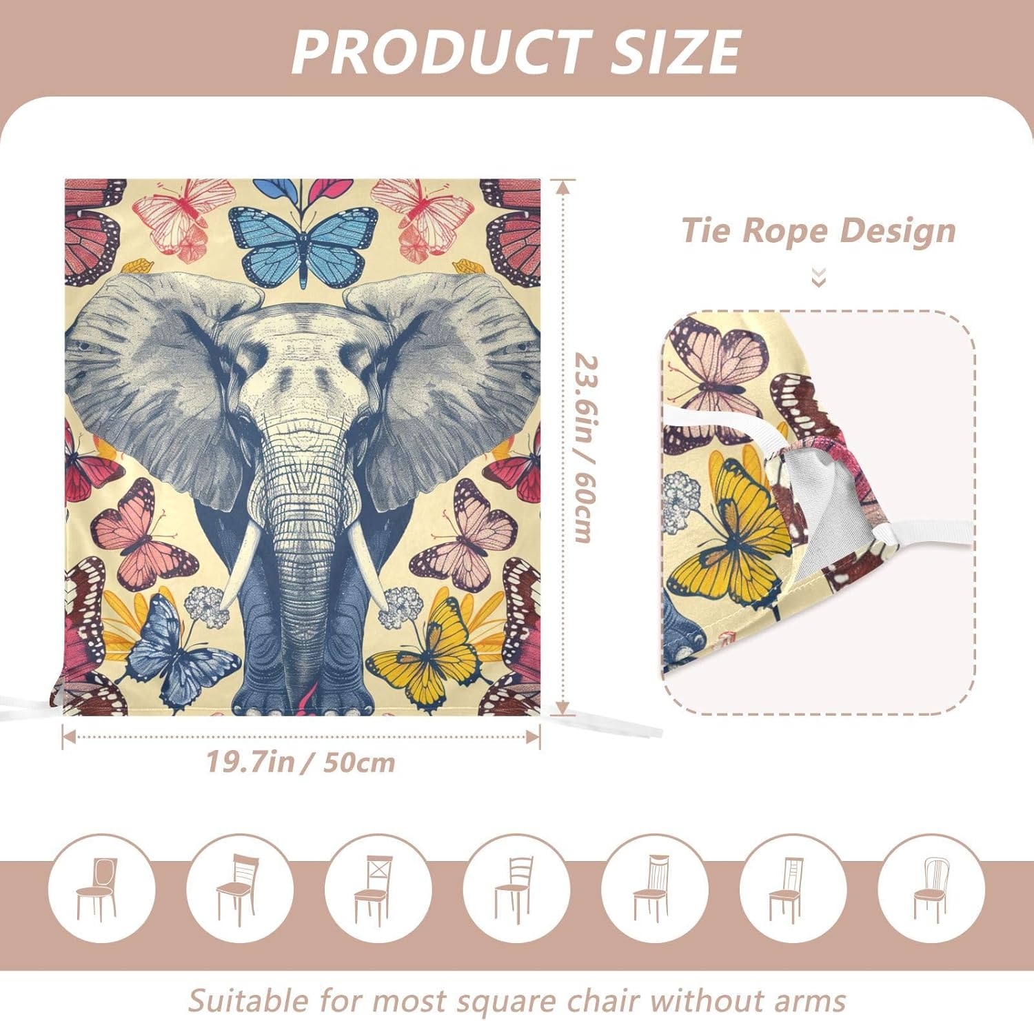 ALAZA Vintage Elephant Butterfly Chair Back Cover Set of 6, Washable Reusable Removable Chair Slipcovers Decorative Chair Cover for Home Kitchen Wedding Party