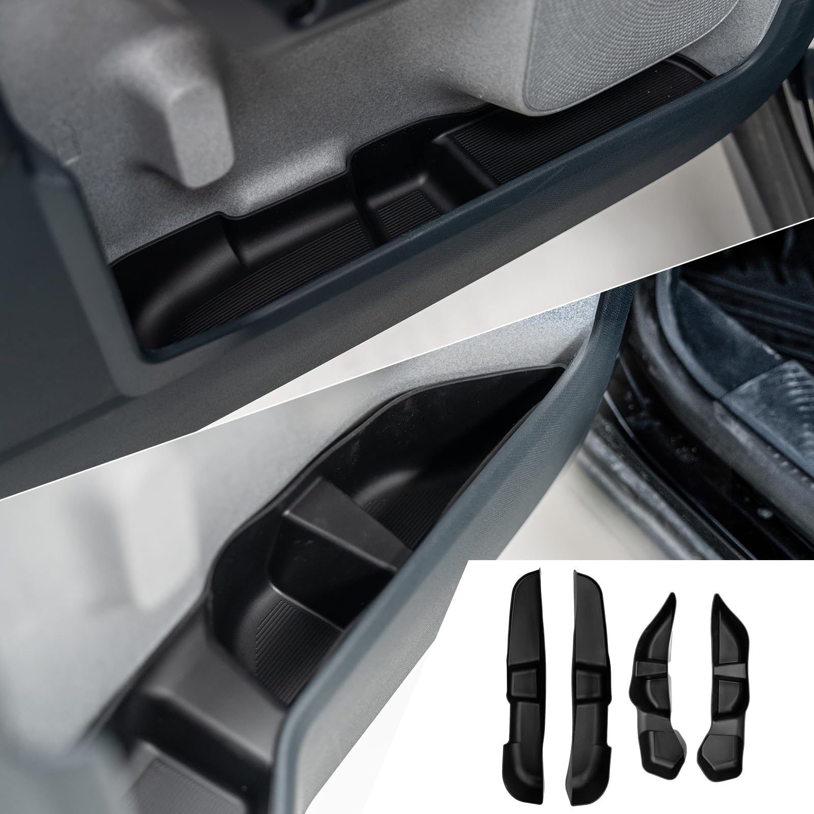 Door Side Storage Tray Compatible with 2022-2025 Ford Maverick Side Door Storage Box Car Side Organizer Phone Pocket Silicone Front & Rear 4PCS Maverick Accessories (Black)