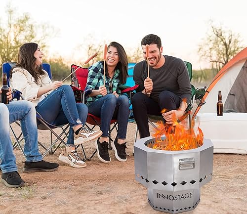 Miniatura 25 de Fogata patentada sin humo para exteriores, chispa de pellets de madera con bolsa de transporte portátil, parrilla de acero inoxidable, estufa