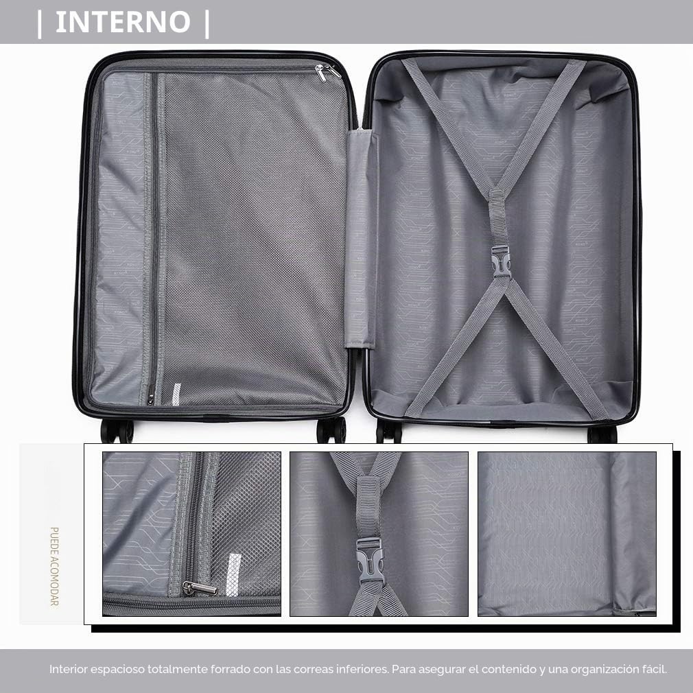 Kono Maletas de Viaje Cabina 4 Ruedas Equipaje de Mano Ligero de Polipropileno Maleta Mediana TSA y YKK con Cremallera Maletas Cabina Rígida 65C M66L (Gris)