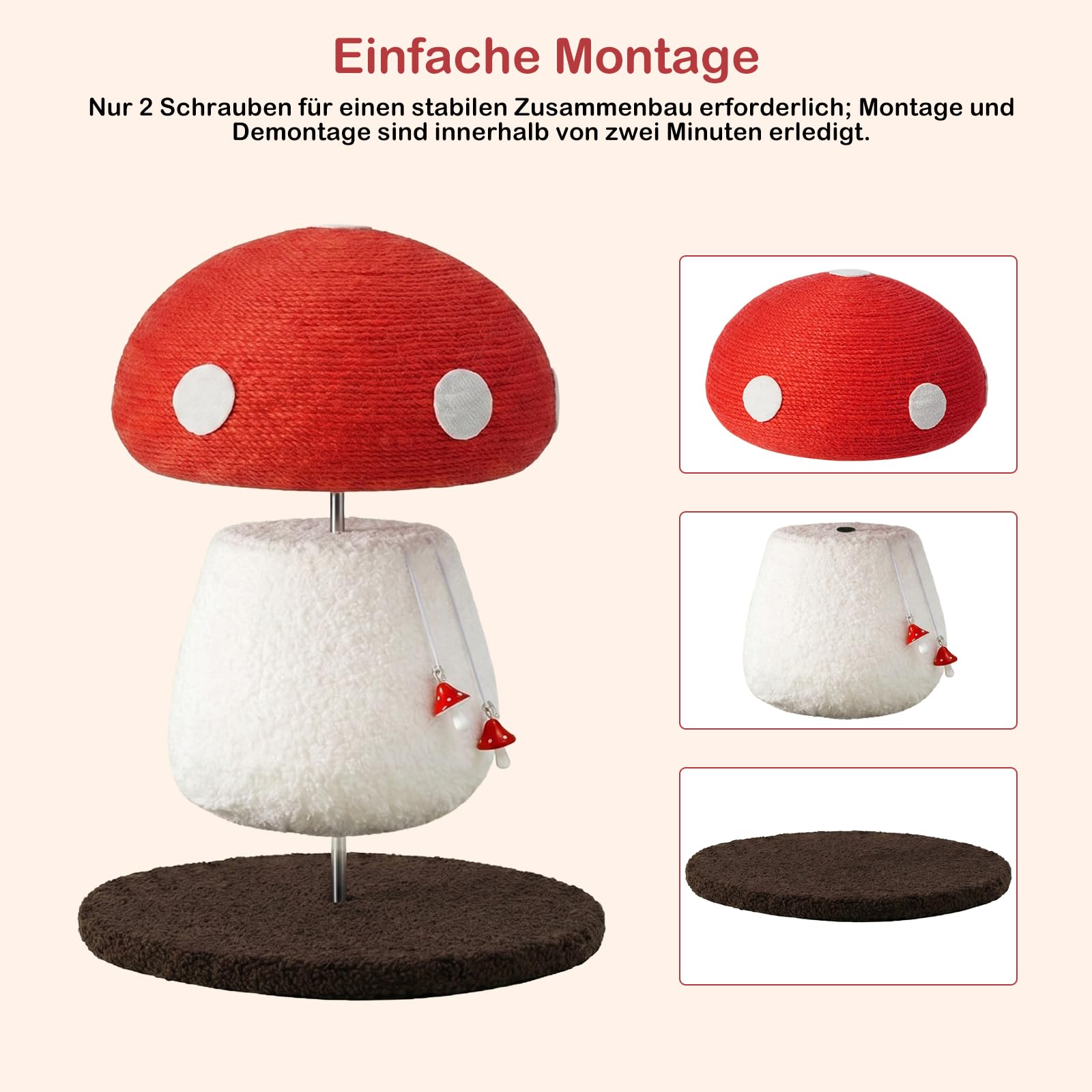 Pilz-Kratzbaum für Katzen, Niedlicher Sisal-Kratzpfosten Stabil Katzenmöbel für Kätzchen und kleine Hauskatzen (Pilze)