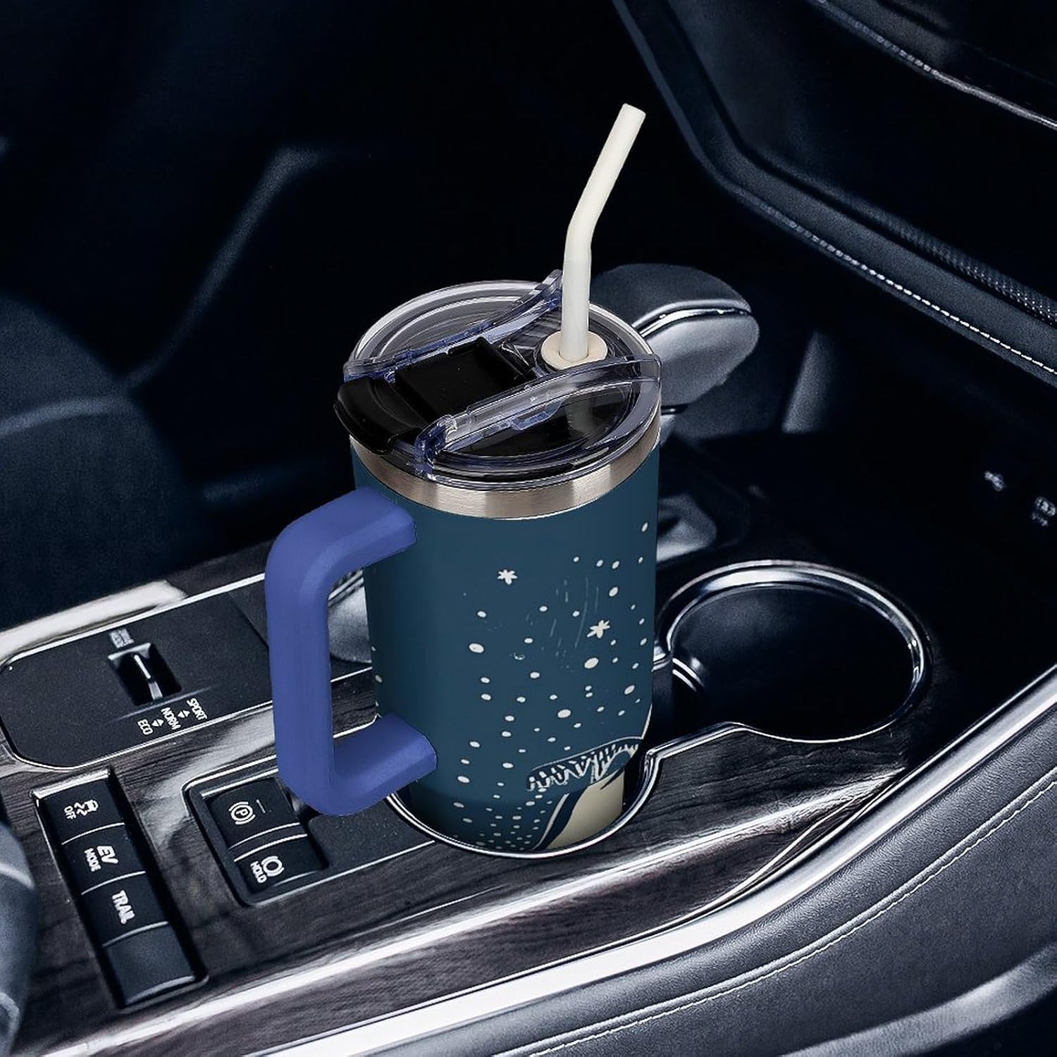 Dancing Penguin Travel Coffee Mug Reusable Durable Stainless Steel Insulated Tumbler with Handle And Straw Leak Resistant Portable Thermal Cup Gifts for Men Women 40 Oz