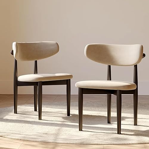 Miniatura 14 de POVISON Juego de 2 sillas de comedor modernas, sillas de comedor sin brazos de lino de algodón con cojines de arpillera y madera de fresno de color