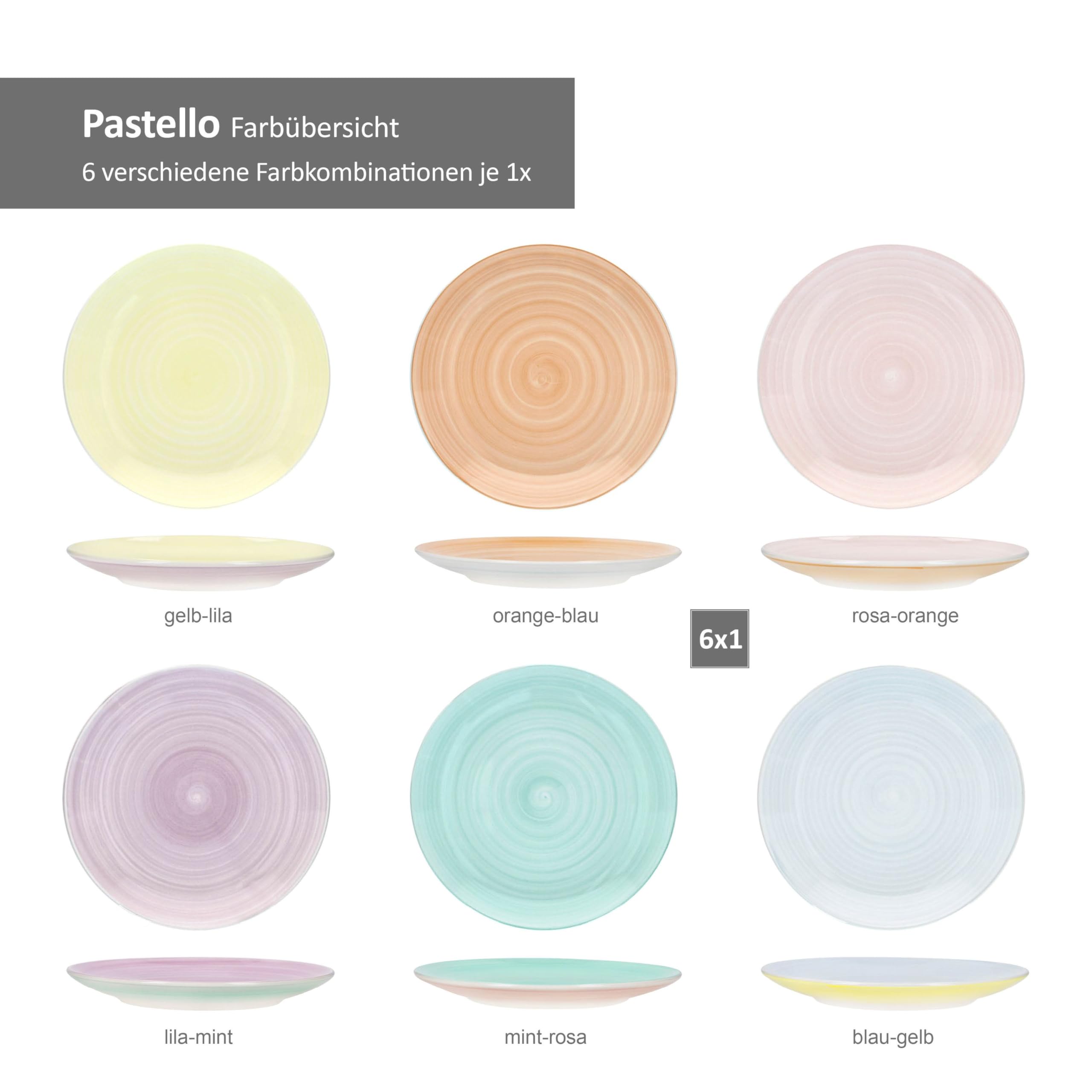 MamboCat Pastello Lot de 6 assiettes à gâteau et assiettes petit-déjeuner en faïence colorées pastel pour 6 personnes