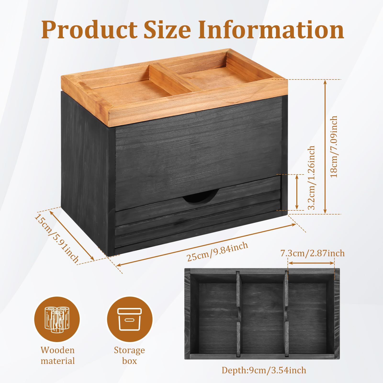 3Cartment Tampon Sto Box Nizer in legno per prodotti per l'igiene con Ders e coperchio 25 × 15 × 18 cm Divisore regolabile ideale per ragazze e donne