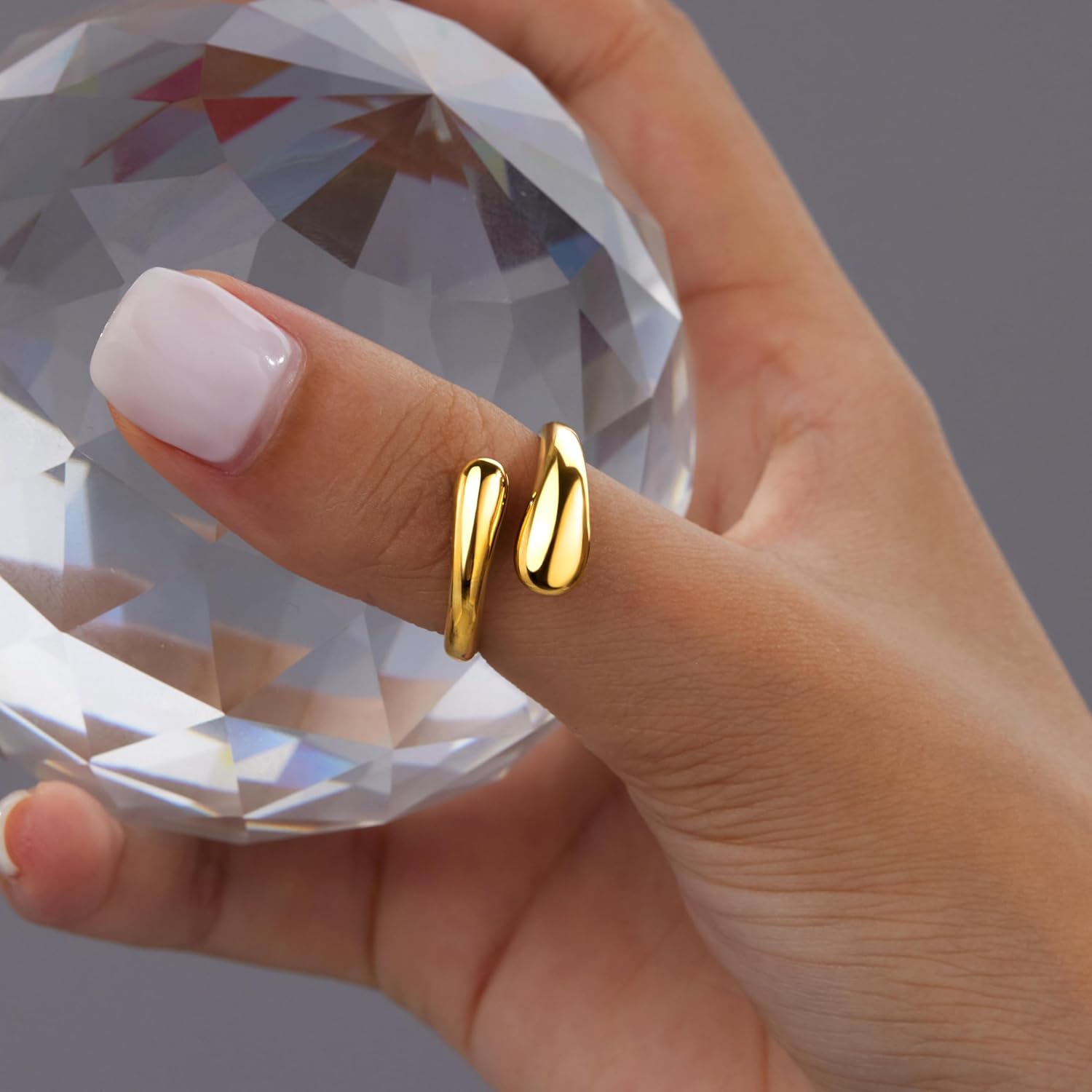 Non Tarnish Gold Chunky Rings for Women, 14K Gold Plated Statement Dome Rings Stacking Silver, Adjustable Mens Eternity Wedding Band Mixed Metal Jewelry Size 3-13 - Image 2