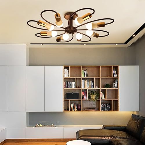 Miniatura 5 de Qcyuui Lámpara de techo semiempotrada de 8 luces, modernos candelabros Sputnik de mediados de siglo, lámpara de techo industrial vintage para