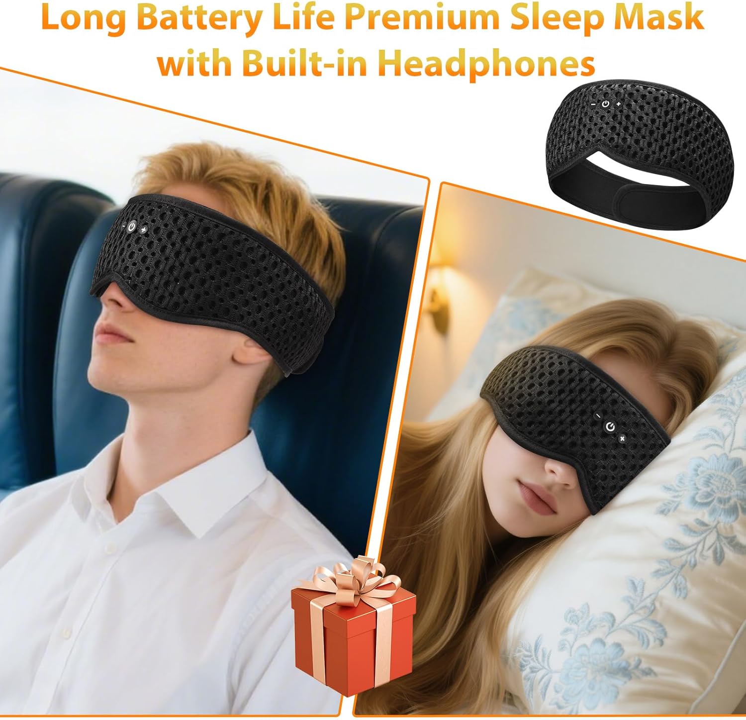 Bluetooth Sleep Mask HF016 Sleep Headphones with Detachable & Washable 3D Contoured Eye Mask, Integrated Adjustable Hook-and-Loop Eye Masks for Sleep, Perfect for Men/Women/Teens Sleep Gifts image 6 of 7 B0F65WXKZD