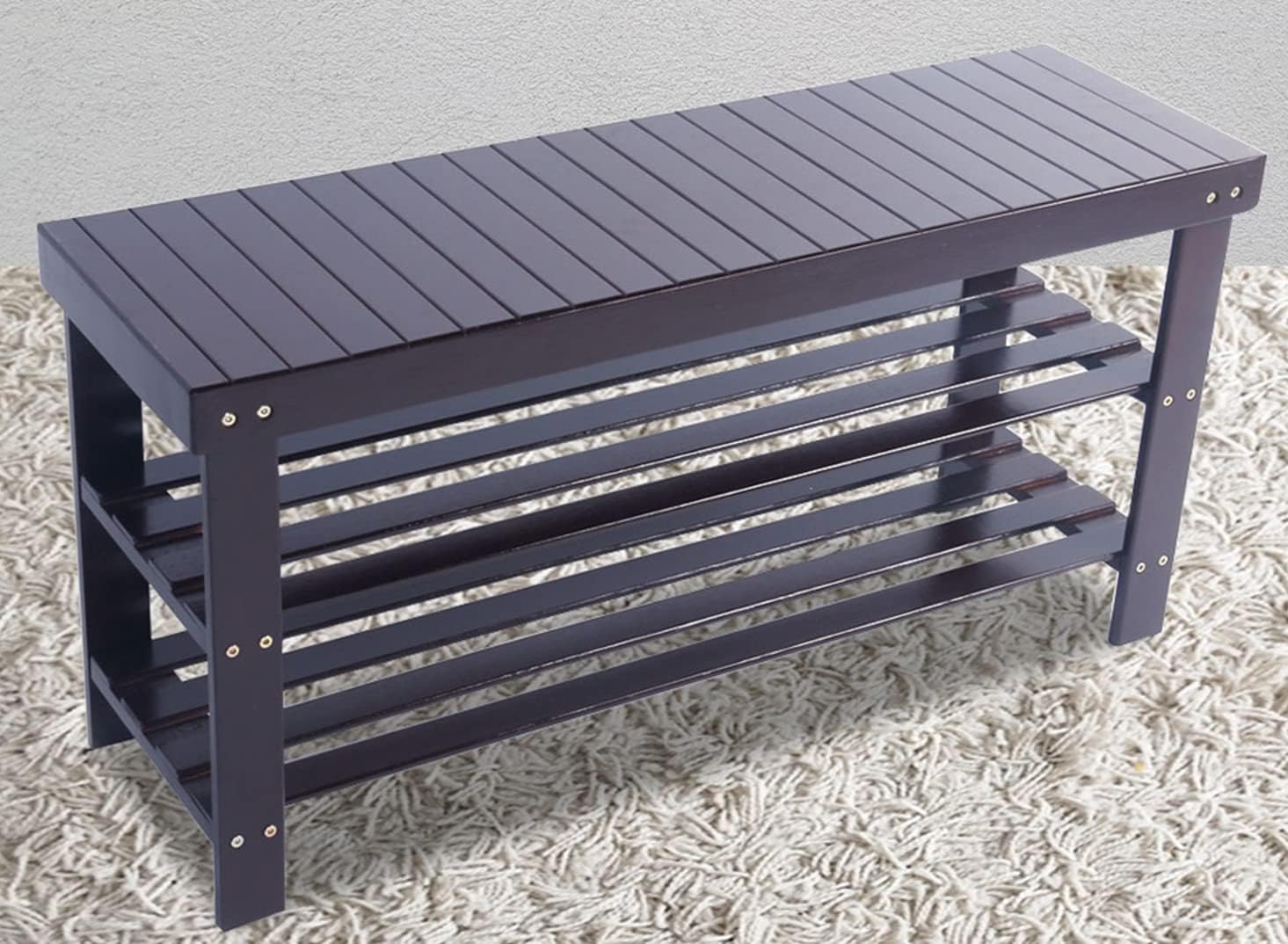 Shoe Rack Bench Espresso, 3-Tier Bamboo Storage Shelf with Seat, Sturdy & Space-Saving, Moisture Resistant, Easy to Assemble