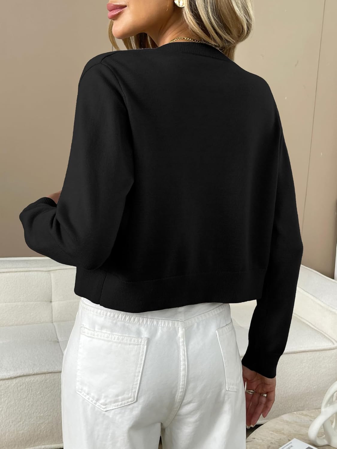 ELLEVEN Women's Cropped Cardigan Sweaters, Light Weight Knit Sweater Cute Short Button up Cardigans Trendy Fashion Clothing - Image 3