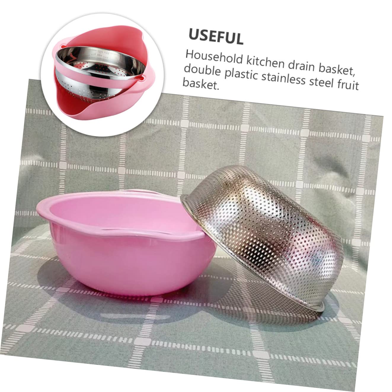 Cuenco Colador de Arroz de Acero Inoxidable Rosa de Doble Capa