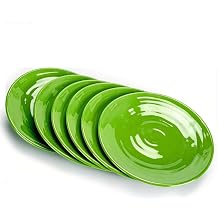 11-Inch Melamine Plates Set of 6 - Unbreakable and Reusable Plastic Dinnerware with Ceramic Feel, Stackable and Dishwasher-Safe - Versatile for All Meals Green