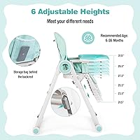 Vista 2 de BABY JOY Silla alta para bebés y niños pequeños, silla alta plegable con respaldo/reposapiés/altura del asiento, bandejas dobles extraíbles, cojín