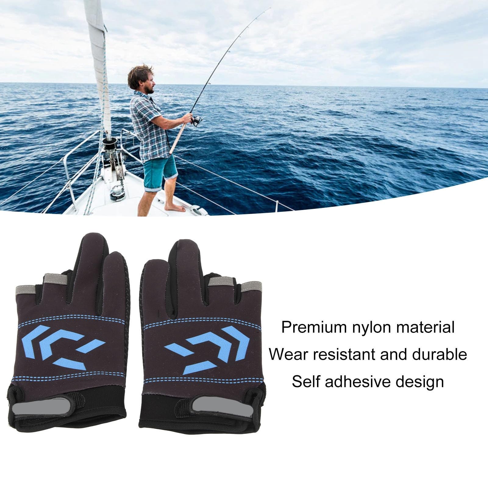 equlup Fishing Gloves, Nylon Wear Objection Self Adhesive Adjustable Tightness Nonslip Sun Protection Gloves Hunting Gloves for Outdoor Fishing Activity