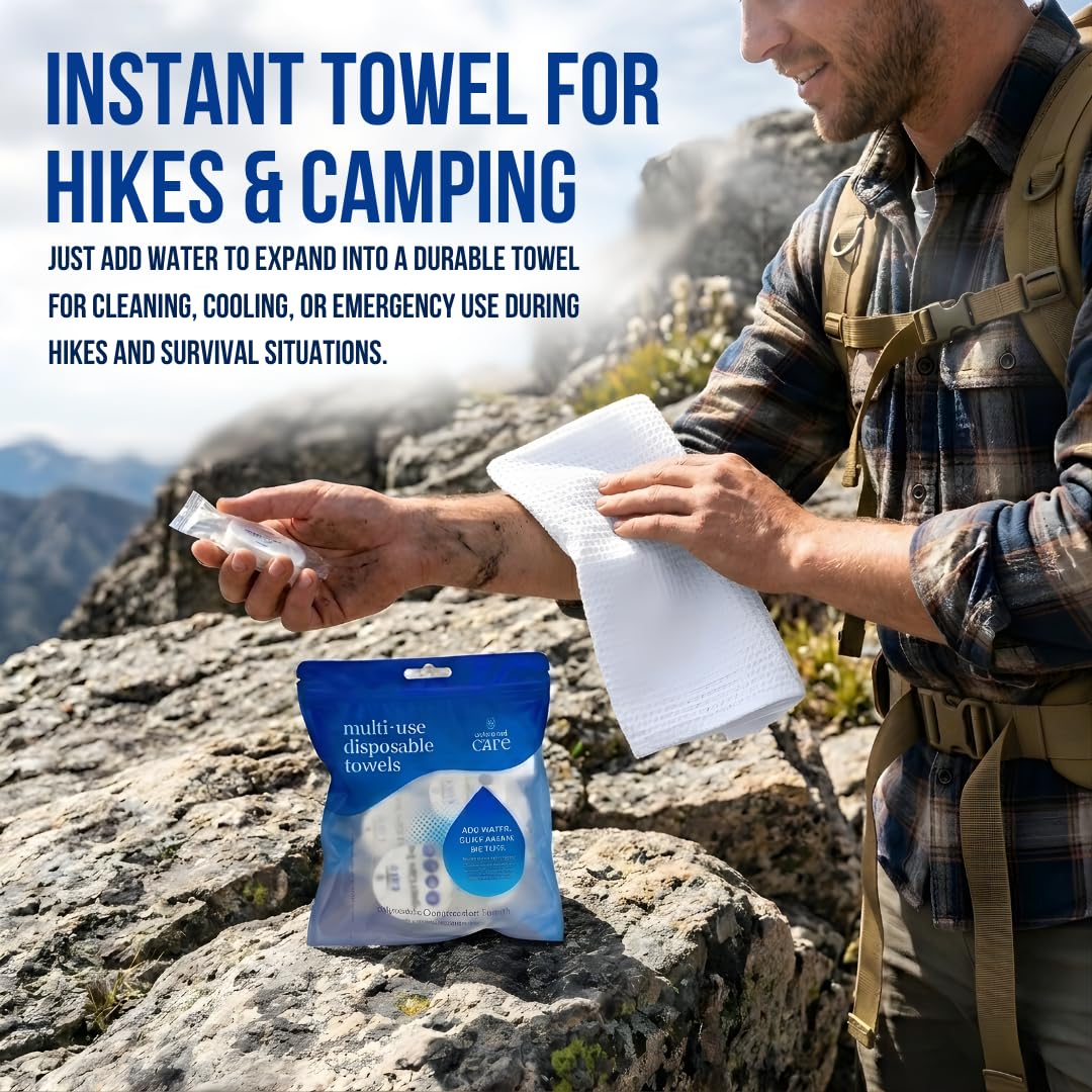 Paquete de 12 toallas comprimidas, toallas desechables 100% algodón, toallas de viaje expandibles, toallas desechables para camping, senderismo, viajes, hogar e higiene personal, toallas de mano sin