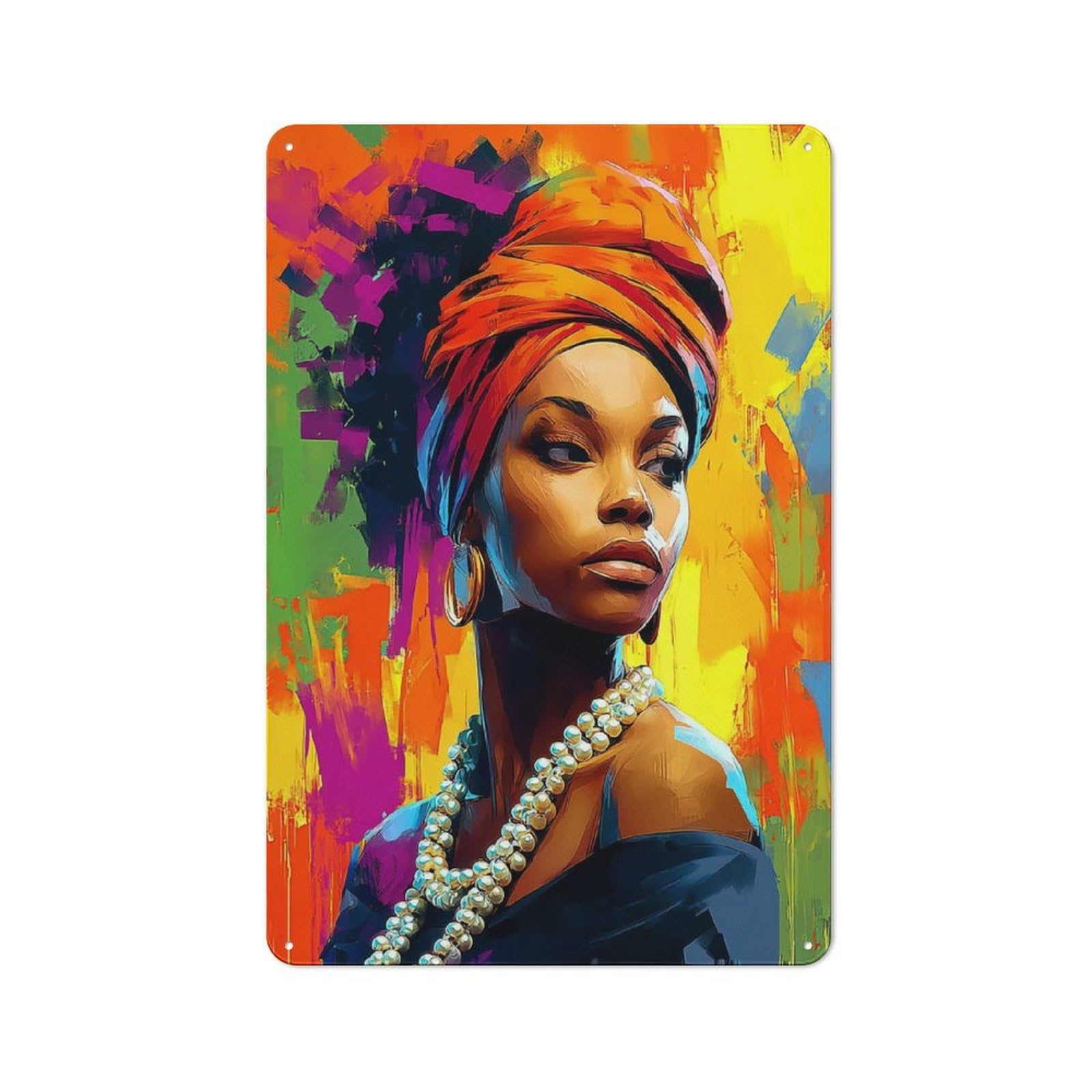 Junmoney Colorful Portrait With Pearls Vintage Tin Sign 30X20cm, Rustic Bistro Wall Plaque For Kitchen, Cafe, Pantry Or Dining Room