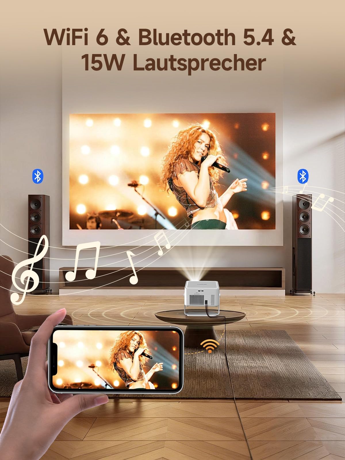 Magcubic Smart Beamer 4K mit Android 14, Native 1080P Projektor 800 ANSI, WLAN 6 & Bluetooth, Autofokus, Automatische Trapezkorrektur, 180° Drehbar