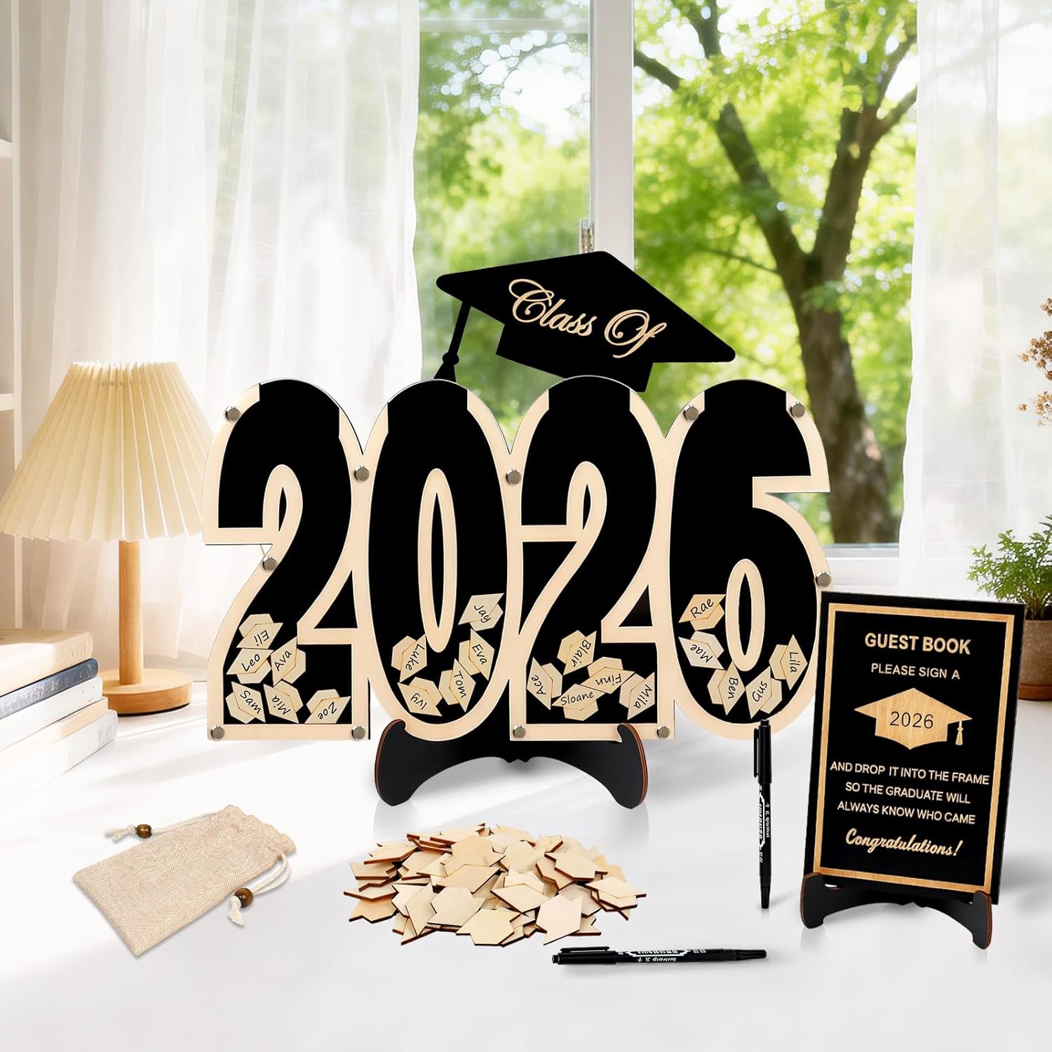 Graduation Decorations Class of 2026 Guest Book Alternatives Wood Graduation Signature Board Party Sign for College High School Students Grad Party Indoor or Outdoor 2026 Supplies Gifts