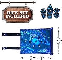 Vista 2 de Power Beast Dungeon 2 in 1 Dragon Dice Rolling Mat & Dice Holder Dice Tray + Dice Set D&D Polyhedral DND 7pcs, Portable Foldable Gaming Scroll