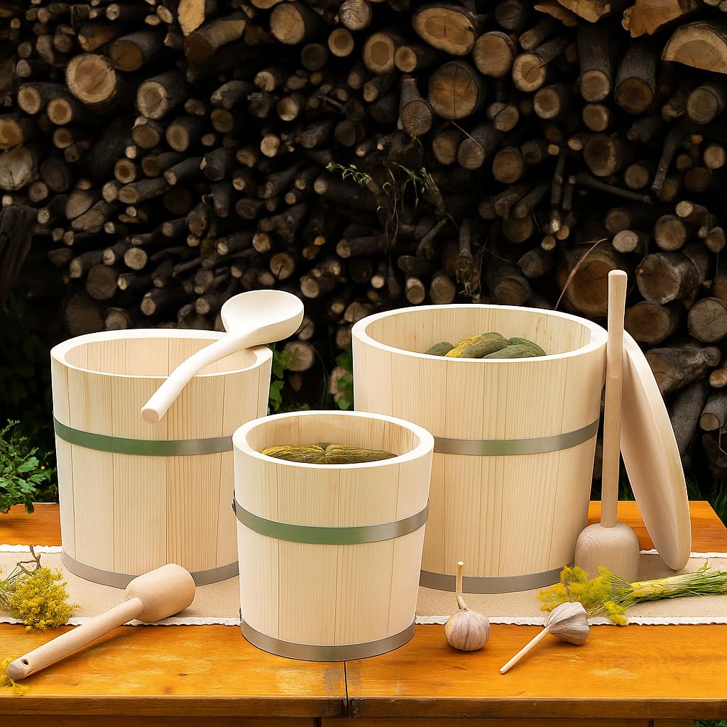 KADAX Holzfass 10L, Sauerkrauttopf aus Holz, Gärtopf zur Fermentation von Gemüse wie Sauerkraut, Gurken oder Kimchi, Sauerkrautfass, Gurkentopf, Gurkenfass