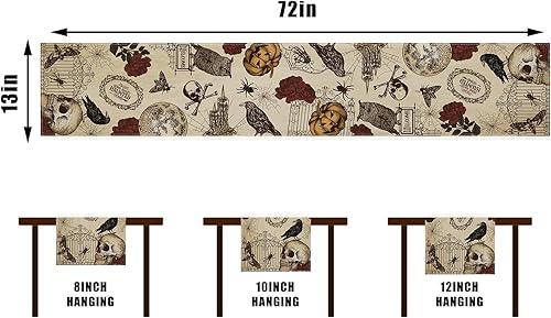 Miniatura 2 de Camino de mesa retro de Halloween, mantel gótico de calavera para Halloween, decoración de calavera y rosas, decoración de Halloween y suministros