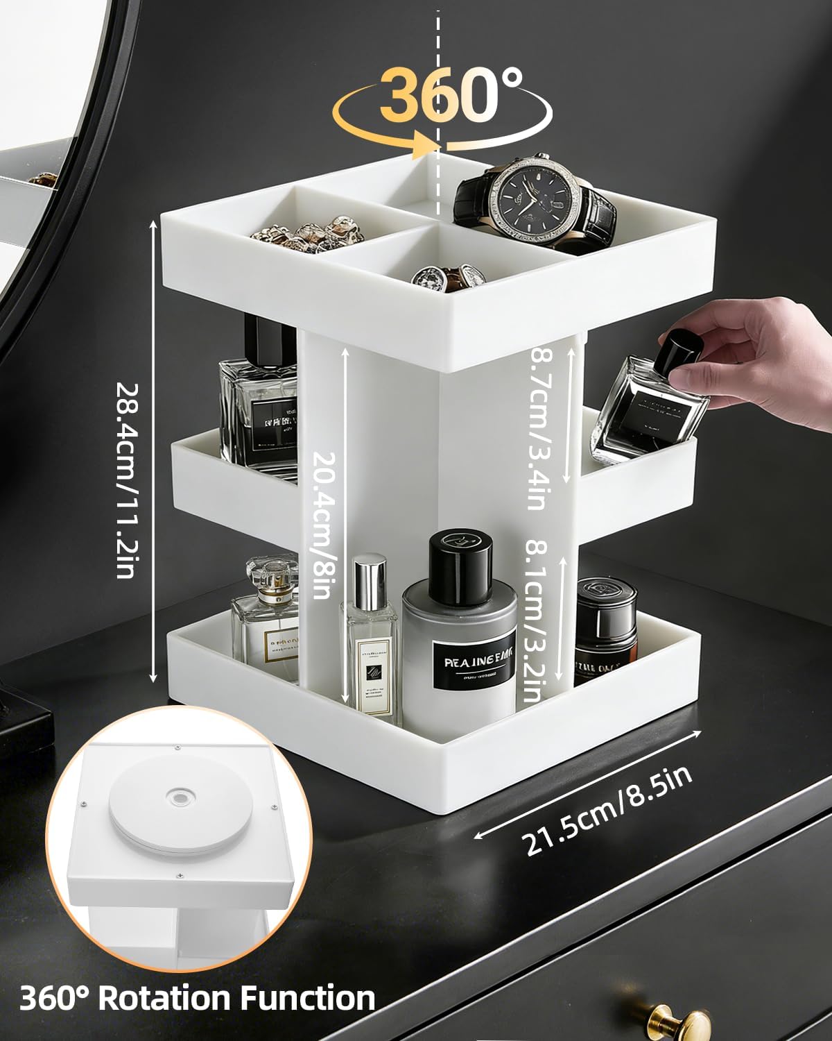 Cologne Organizer for Men 3 Tier Acrylic Perfume Holder Cologne Stand with Rotate Waterproof Perfume Shelf,Gifts for Dad From Wife,Husband Boyfriend Birthday Gift Ideas,Valentine's Day Gifts for Men