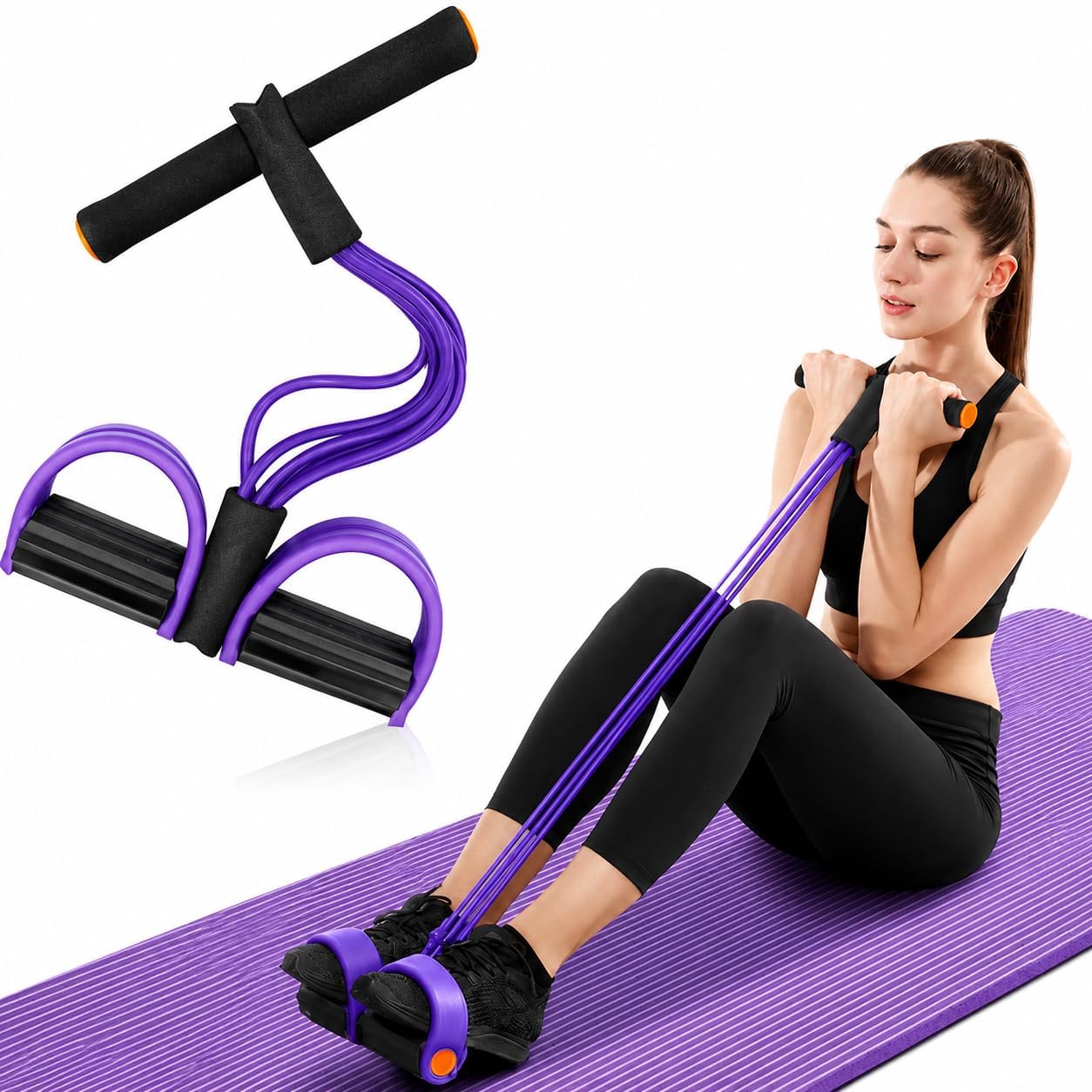 Pull Reducer Training Bands Natural Rubber 4 Tubes Body Trimmer Pedal Exerciser Yoga (Multi Color)-image-43
