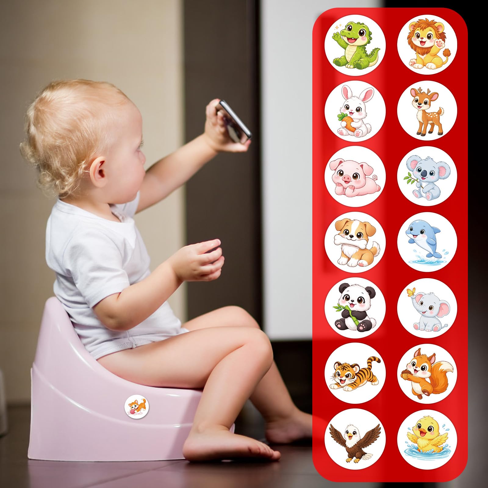 Tinoaly 30pcs Autocollants d'Apprentissage Propreté, Jolis Autocollants Siège Pot Changeant de Couleur Drôles d'Autocollants Cibles pour Toilettes pour Tout-Petits (15 Motifs Animaux)
