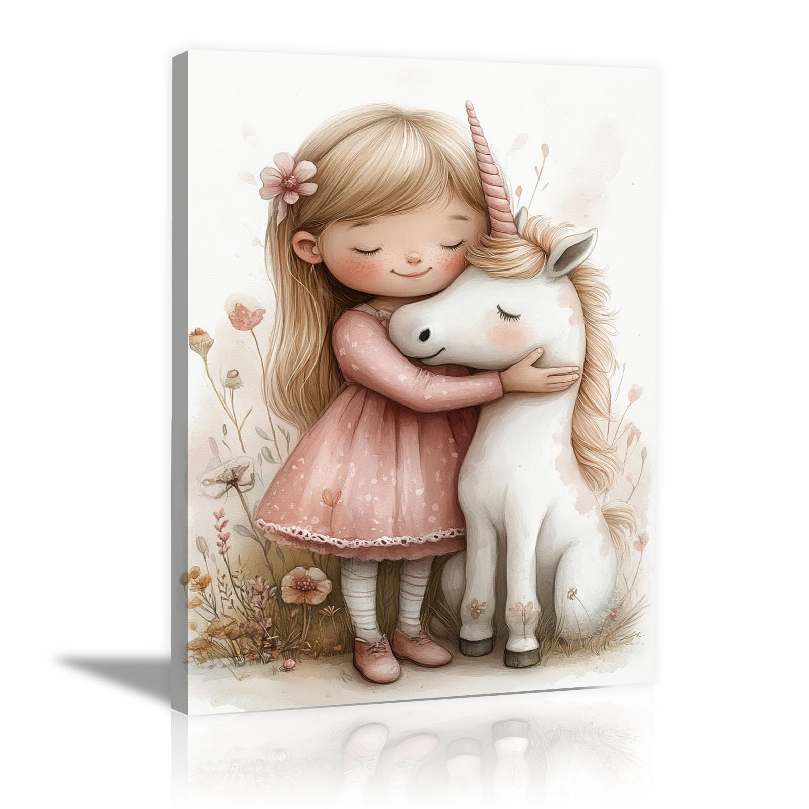 Teruea Girls Pink Beautiful Animals Poster Canvas Art Wall Decor Little And Her Pet Picture Prints For Room Bedroom Wall Decor(Pink)-40X60cm1 Framed