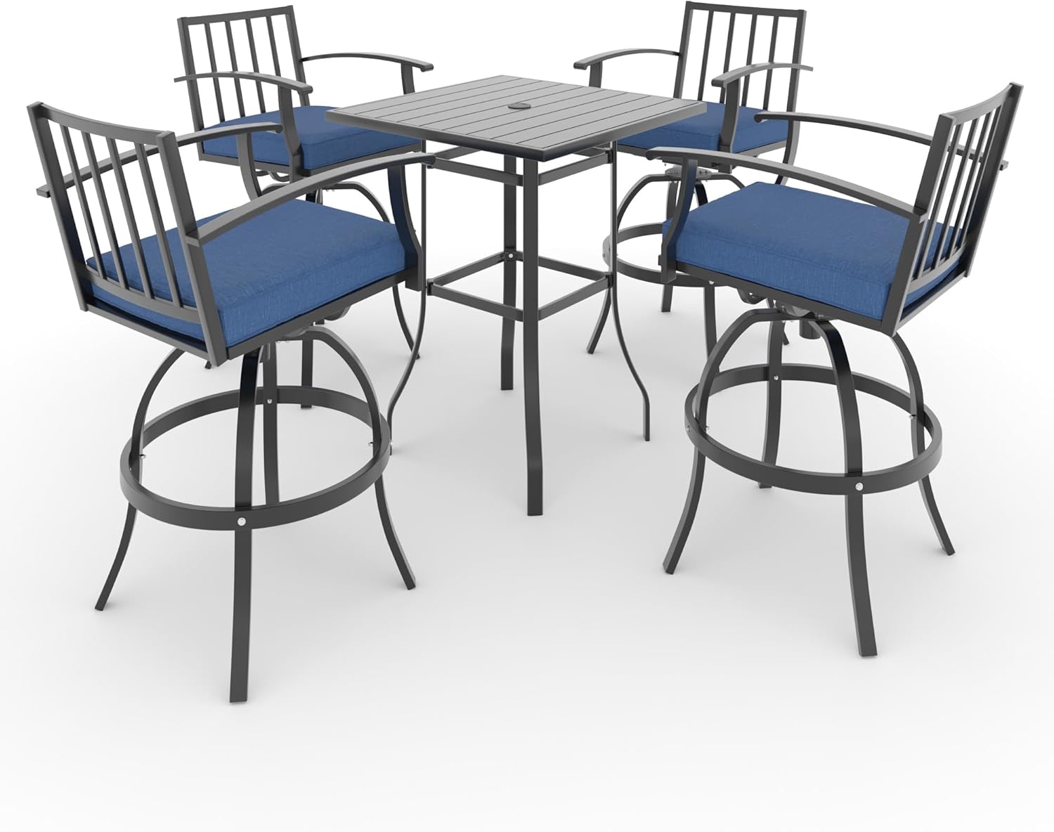 5 Pieces Outdoor Swivel Bar Stools Set,All Weather Metal Patio Bar Table and Chairs Set,Outdoor High Top Bistro Set Bar Height Table with 4 Chairs for Deck Lawn Garden,Navy Blue